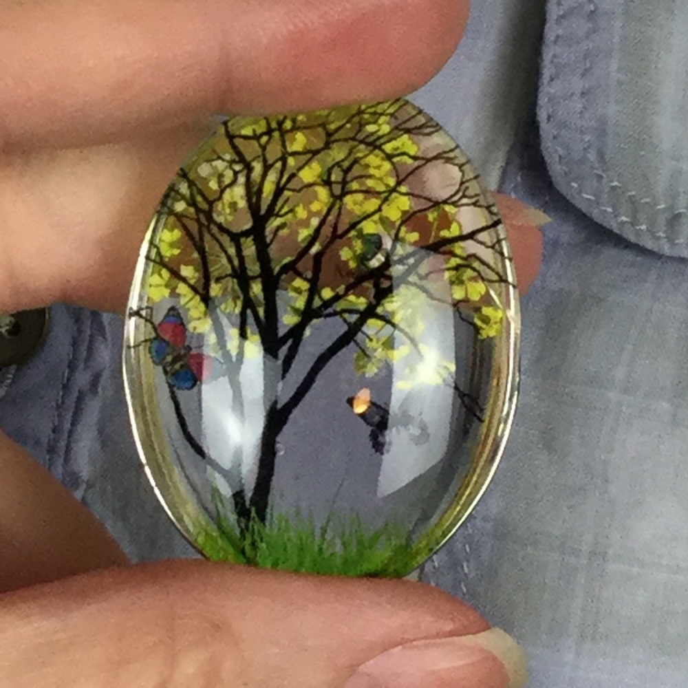 Glass Butterfly scene long necklace